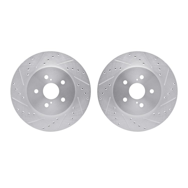 7002-76020 Drilled/Slotted Brake Rotors [Silver], 2004-2009 Lexus/Toyota/Scion, Position: Front
