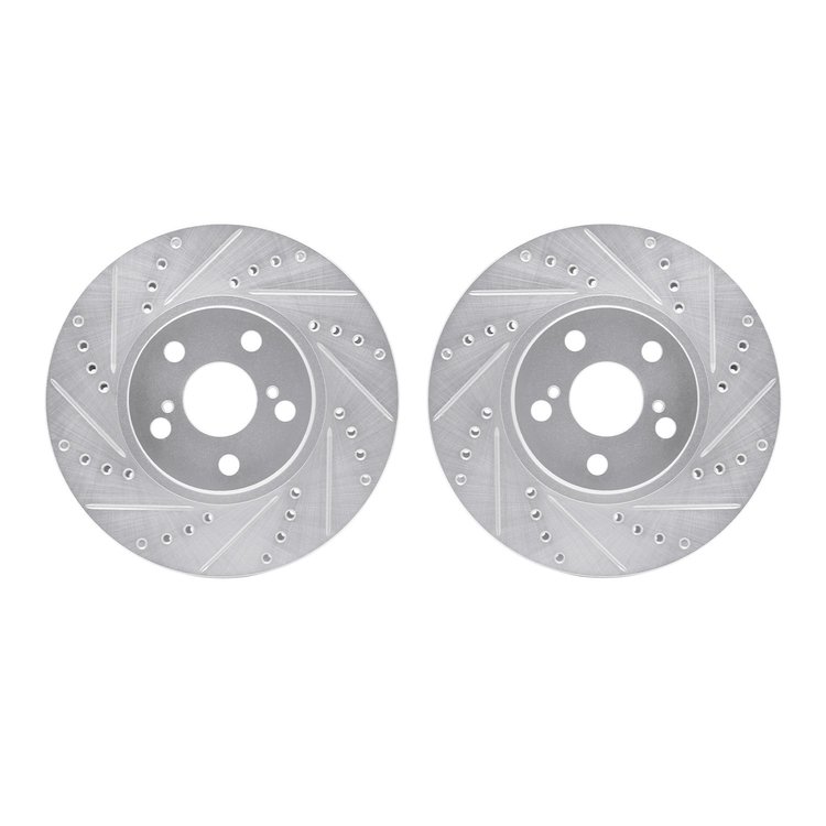 7002-76021 Drilled/Slotted Brake Rotors [Silver], 2000-2010 Multiple Makes/Models, Position: Front