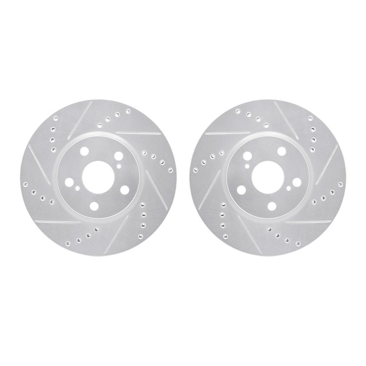 7002-76022 Drilled/Slotted Brake Rotors [Silver], 2008-2019 Multiple Makes/Models, Position: Front