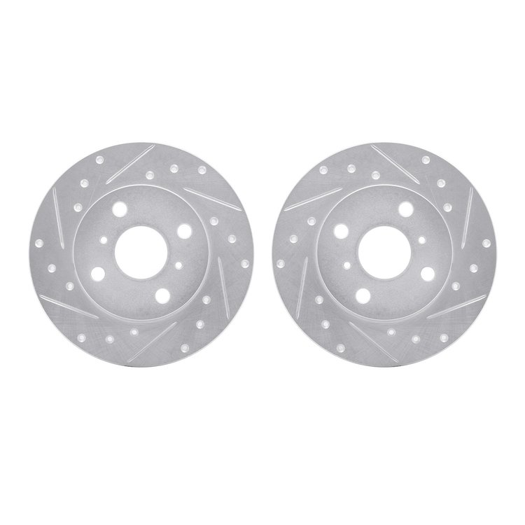 7002-76097 Drilled/Slotted Brake Rotors [Silver], 1983-1990 Lexus/Toyota/Scion, Position: Front