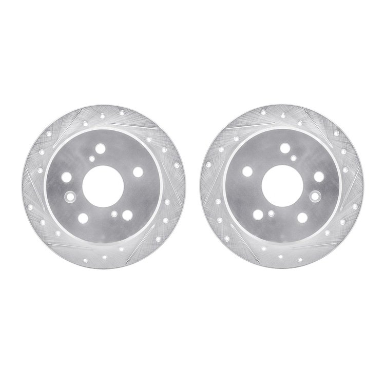 7002-76107 Drilled/Slotted Brake Rotors [Silver], 1992-2003 Lexus/Toyota/Scion, Position: Rear
