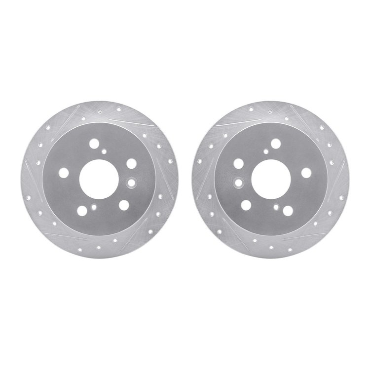 7002-76108 Drilled/Slotted Brake Rotors [Silver], 2002-2008 Lexus/Toyota/Scion, Position: Rear