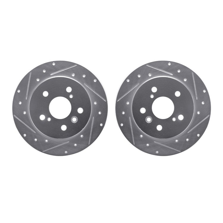 7002-76124 Drilled/Slotted Brake Rotors [Silver], 2000-2004 Lexus/Toyota/Scion, Position: Rear