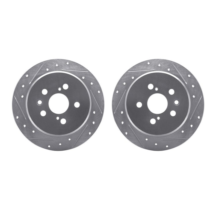 7002-76131 Drilled/Slotted Brake Rotors [Silver], 1996-1999 Lexus/Toyota/Scion, Position: Rear