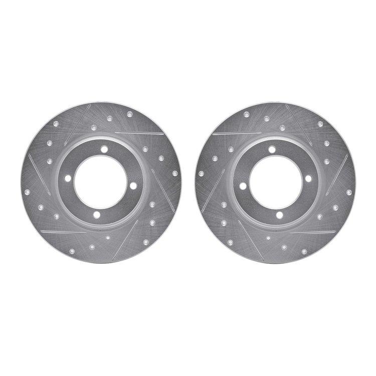 7002-80002 Drilled/Slotted Brake Rotors [Silver], 1974-1984 Ford/Lincoln/Mercury/Mazda, Position: Front