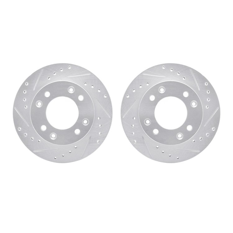 7002-80047 Drilled/Slotted Brake Rotors [Silver], 1986-1988 Ford/Lincoln/Mercury/Mazda, Position: Front