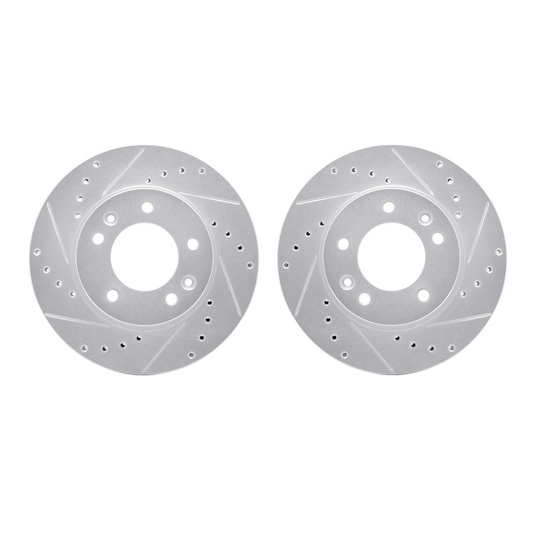 7002-80048 Drilled/Slotted Brake Rotors [Silver], 1986-1991 Ford/Lincoln/Mercury/Mazda, Position: Front