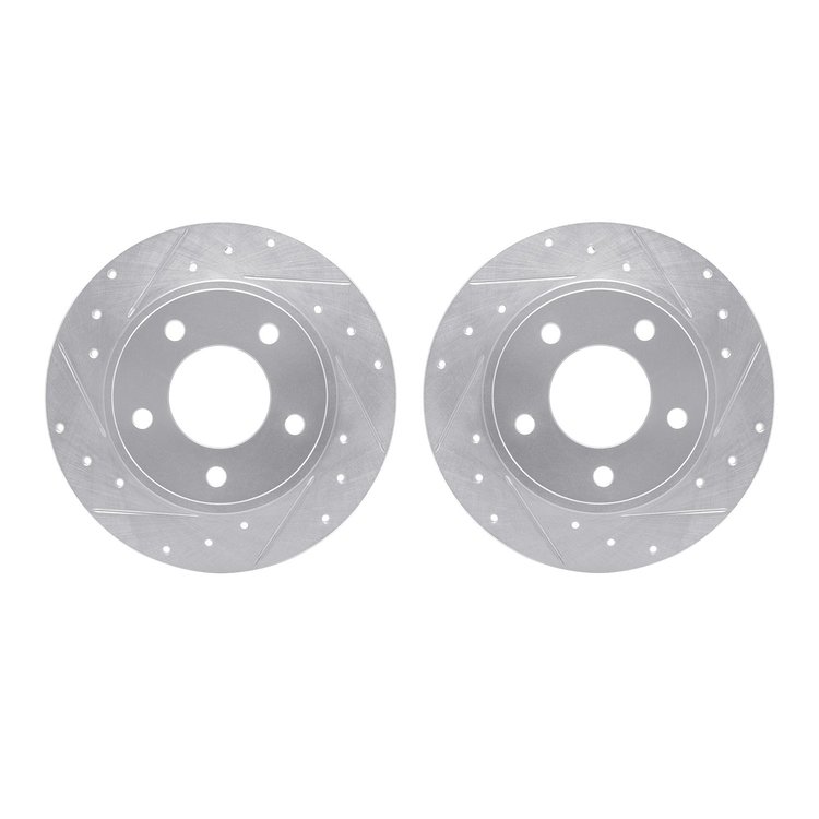 7002-80054 Drilled/Slotted Brake Rotors [Silver], 1993-2003 Ford/Lincoln/Mercury/Mazda, Position: Rear