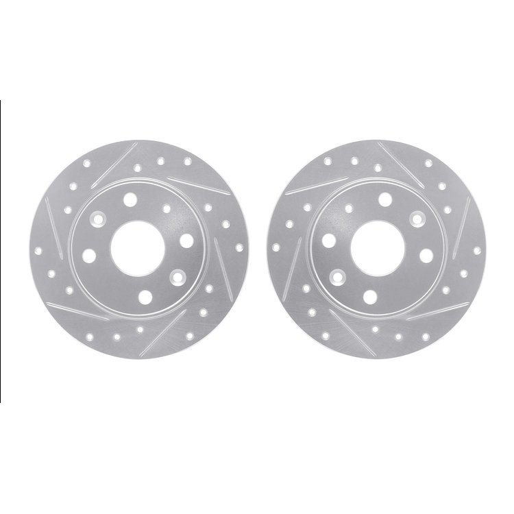 7002-80074 Drilled/Slotted Brake Rotors [Silver], 1990-1993 Ford/Lincoln/Mercury/Mazda, Position: Rear