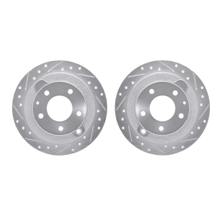 7002-80076 Drilled/Slotted Brake Rotors [Silver], 1995-2002 Ford/Lincoln/Mercury/Mazda, Position: Rear