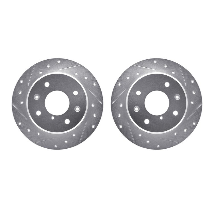 7002-80079 Drilled/Slotted Brake Rotors [Silver], 1986-1988 Ford/Lincoln/Mercury/Mazda, Position: Rear