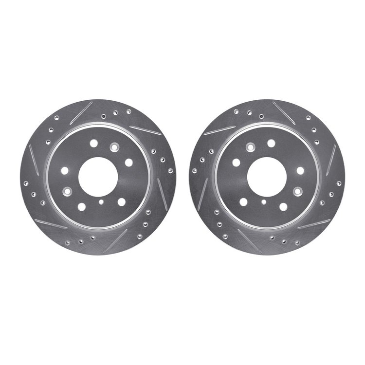 7002-80080 Drilled/Slotted Brake Rotors [Silver], 1986-1991 Ford/Lincoln/Mercury/Mazda, Position: Rear