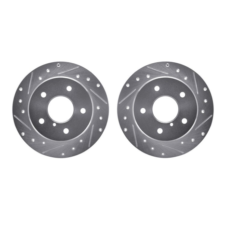 7002-80081 Drilled/Slotted Brake Rotors [Silver], 1989-1991 Ford/Lincoln/Mercury/Mazda, Position: Rear