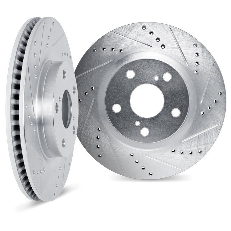 7002-92005 Drilled/Slotted Brake Rotors [Silver], 2002-2008 GM, Position: Front