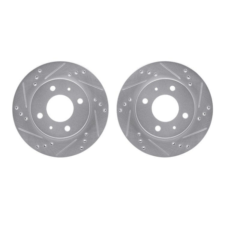 7002-92017 Drilled/Slotted Brake Rotors [Silver], 2001-2012 Mopar, Position: Front