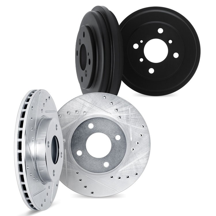 7004-07000 Drilled/Slotted Brake Rotors & Drums Kit [Silver], 2015-2018 Mopar, Position: Front and Rear