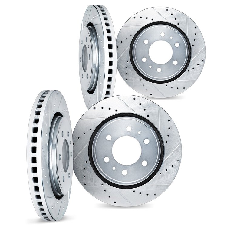 7004-46035 Drilled/Slotted Brake Rotors [Silver], 2013-2019 GM, Position: Front and Rear