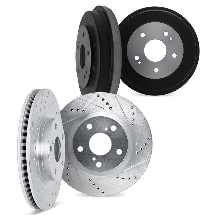 7004-59103 Drilled/Slotted Brake Rotors & Drums Kit [Silver], 2006-2021 Acura/Honda, Position: Front and Rear