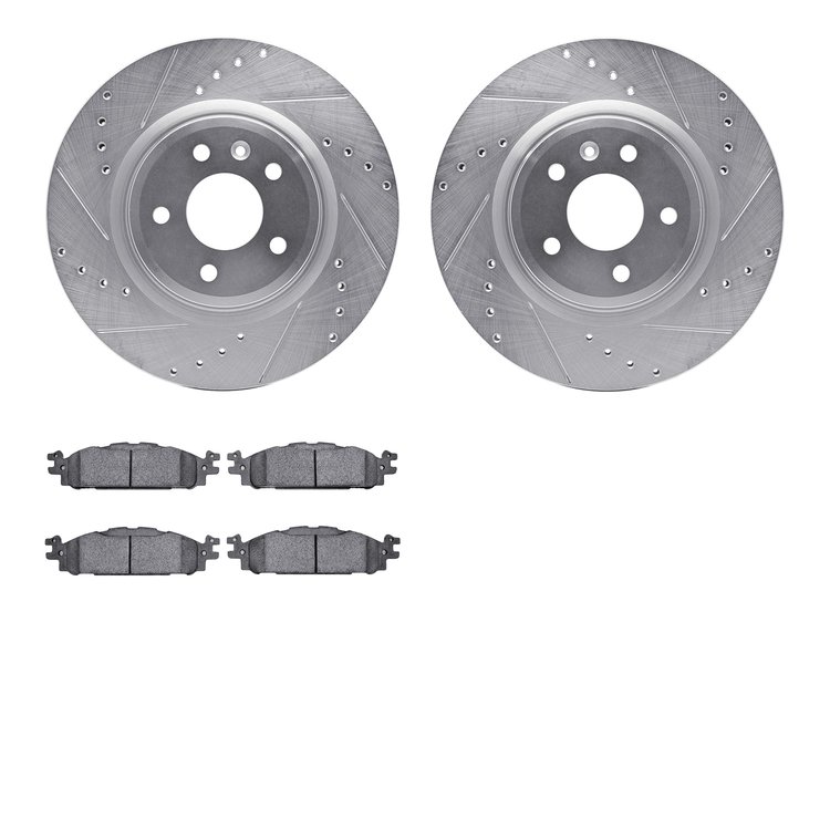 7202-54002 Drilled/Slotted Rotors w/Heavy-Duty Brake Pads Kit [Silver], 2009-2010 Ford/Lincoln/Mercury/Mazda, Position: Front