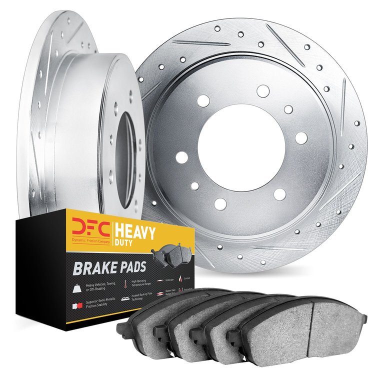 7202-99235 Drilled/Slotted Rotors w/Heavy-Duty Brake Pads Kit [Silver], 2015-2019 Ford/Lincoln/Mercury/Mazda, Position: Rear