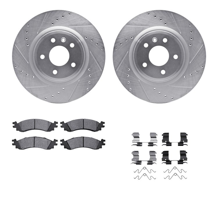 7212-54001 Drilled/Slotted Rotors w/Heavy-Duty Brake Pads Kit & Hardware [Silver], 2010-2010 Ford/Lincoln/Mercury/Mazda, Positio