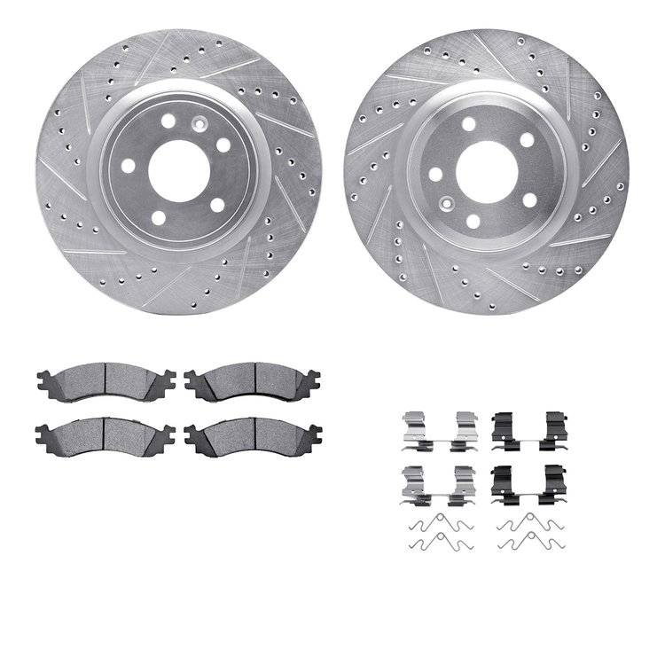 7212-54004 Drilled/Slotted Rotors w/Heavy-Duty Brake Pads Kit & Hardware [Silver], 2011-2012 Ford/Lincoln/Mercury/Mazda, Positio