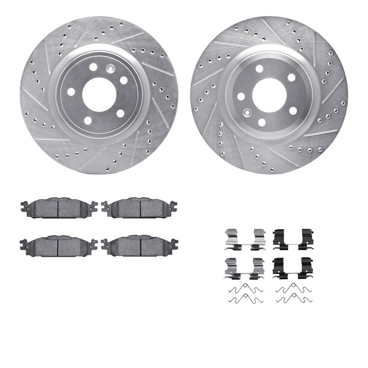 7212-54005 Drilled/Slotted Rotors w/Heavy-Duty Brake Pads Kit & Hardware [Silver], 2011-2019 Ford/Lincoln/Mercury/Mazda, Positio