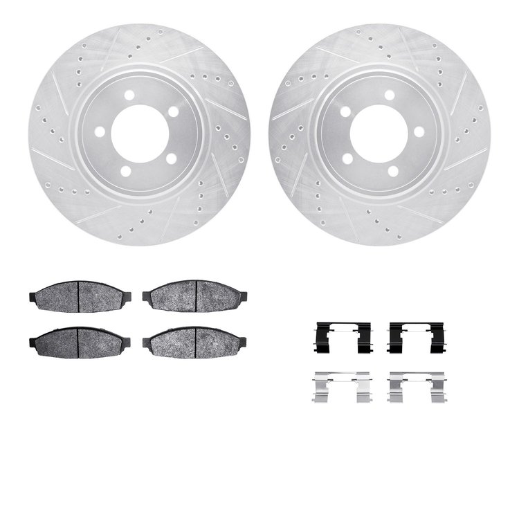 7212-55005 Drilled/Slotted Rotors w/Heavy-Duty Brake Pads Kit & Hardware [Silver], 2003-2005 Ford/Lincoln/Mercury/Mazda, Positio