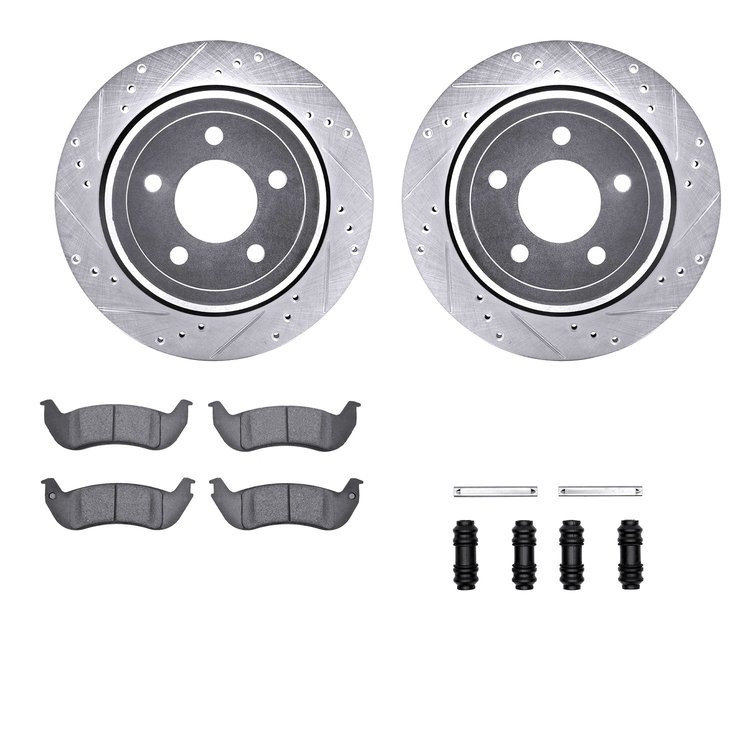 7212-56001 Drilled/Slotted Rotors w/Heavy-Duty Brake Pads Kit & Hardware [Silver], 2003-2011 Ford/Lincoln/Mercury/Mazda, Positio