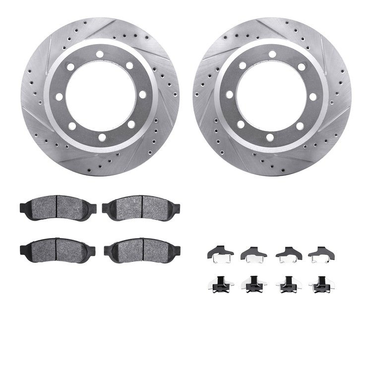 7212-99205 Drilled/Slotted Rotors w/Heavy-Duty Brake Pads Kit & Hardware [Silver], 2005-2010 Ford/Lincoln/Mercury/Mazda, Positio