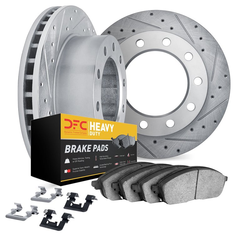 7212-99266 Drilled/Slotted Rotors w/Heavy-Duty Brake Pads Kit & Hardware [Silver], Fits Select Ford/Lincoln/Mercury/Mazda, Posit