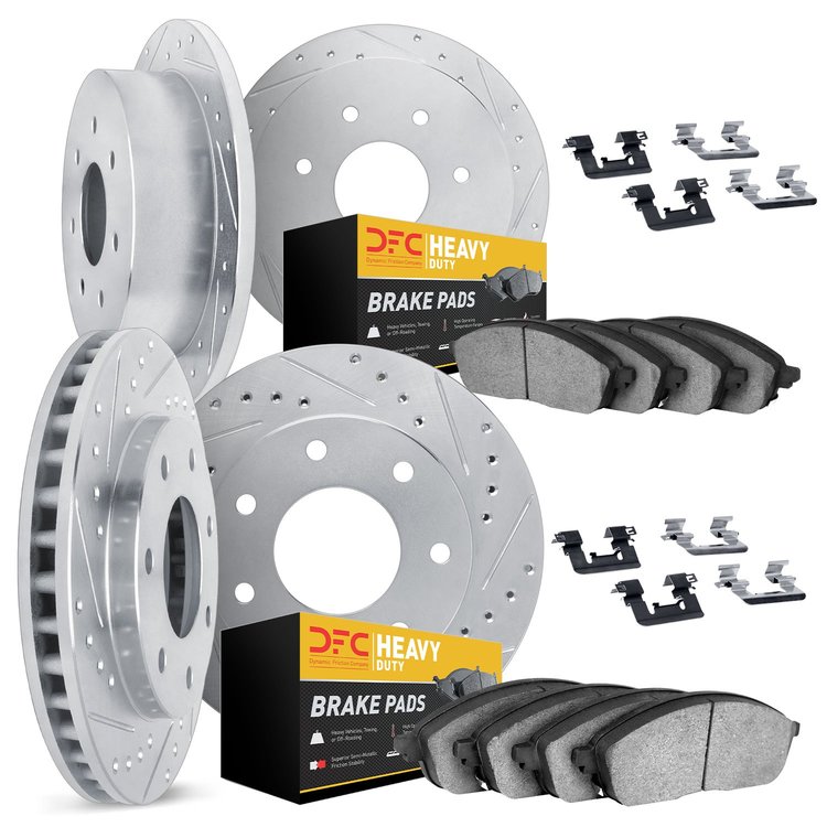 7214-54033 Drilled/Slotted Rotors w/Heavy-Duty Brake Pads Kit & Hardware [Silver], 1997-2004 Ford/Lincoln/Mercury/Mazda, Positio