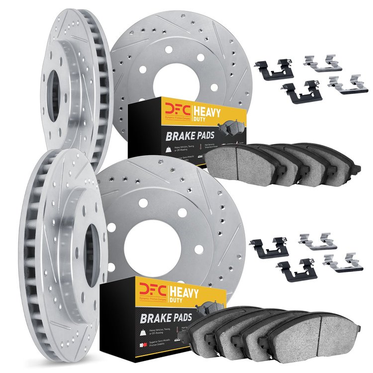 7214-54066 Drilled/Slotted Rotors w/Heavy-Duty Brake Pads Kit & Hardware [Silver], 2004-2008 Ford/Lincoln/Mercury/Mazda, Positio