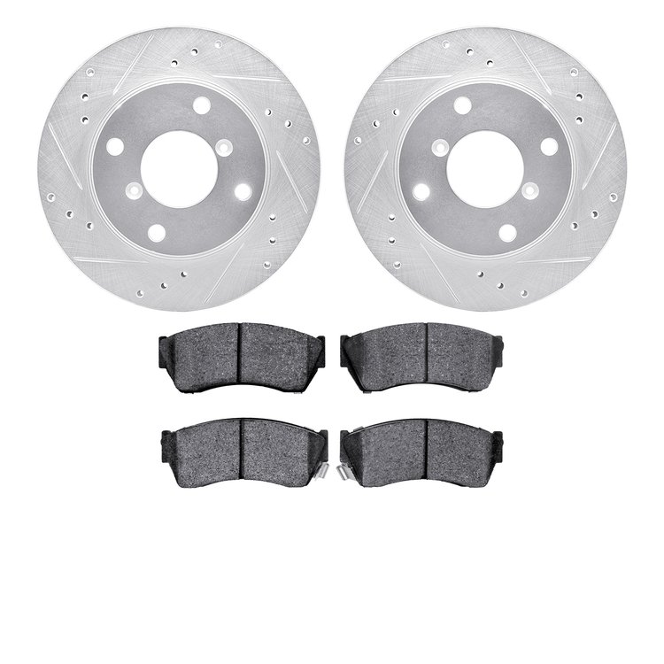 7302-01003 Drilled/Slotted Brake Rotor with 3000-Series Ceramic Brake Pads Kit [Silver], 1991-1994 Suzuki, Position: Front