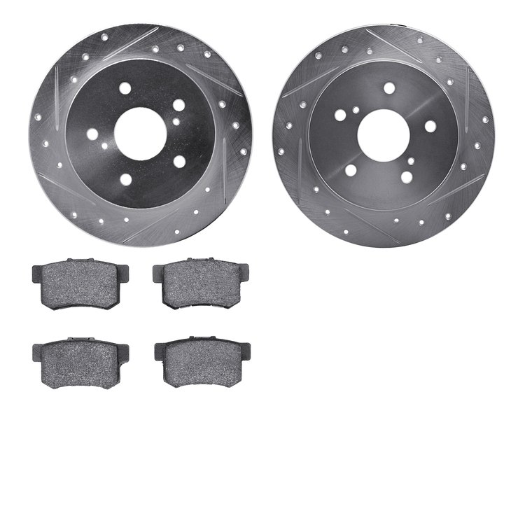 7302-01005 Drilled/Slotted Brake Rotor with 3000-Series Ceramic Brake Pads Kit [Silver], 2010-2013 Suzuki, Position: Rear