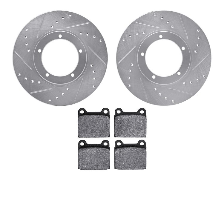 7302-02002 Drilled/Slotted Brake Rotor with 3000-Series Ceramic Brake Pads Kit [Silver], 1967-1977 Porsche, Position: Front