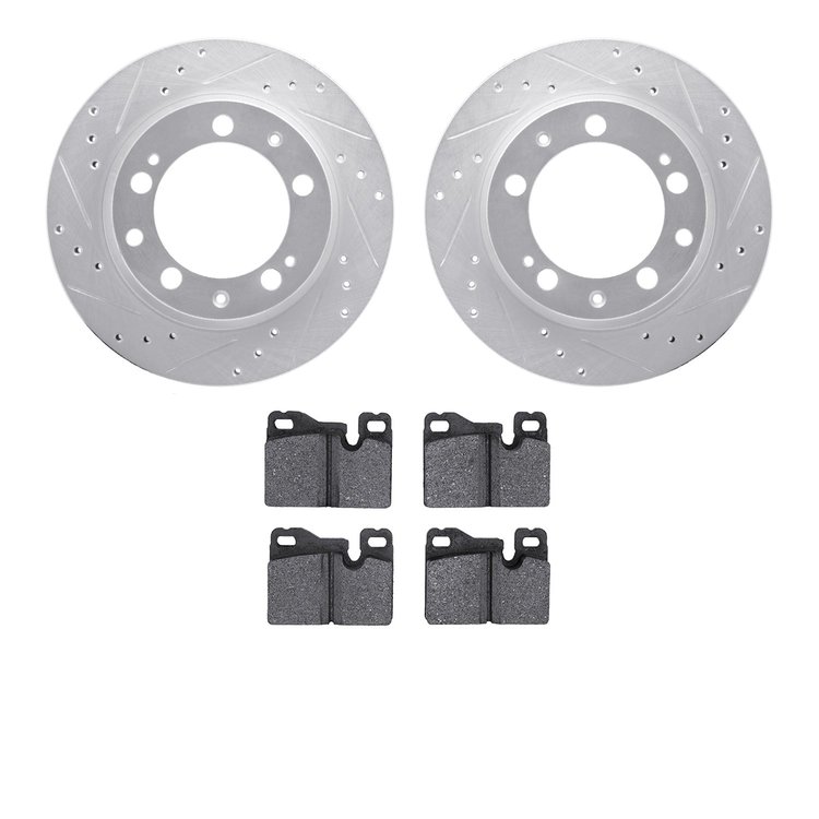 7302-02012 Drilled/Slotted Brake Rotor with 3000-Series Ceramic Brake Pads Kit [Silver], 1987-1989 Porsche, Position: Rear