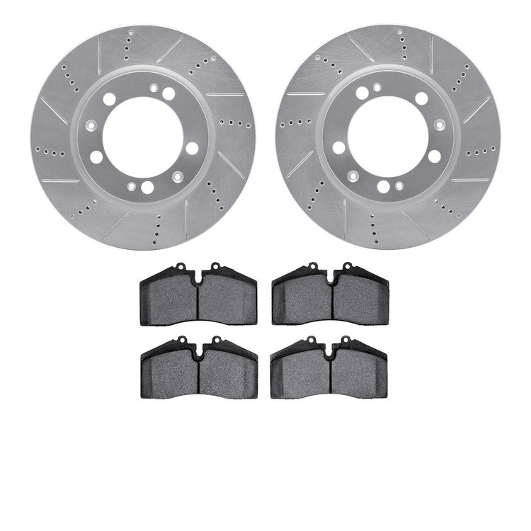 7302-02020 Drilled/Slotted Brake Rotor with 3000-Series Ceramic Brake Pads Kit [Silver], 1986-1991 Porsche, Position: Front
