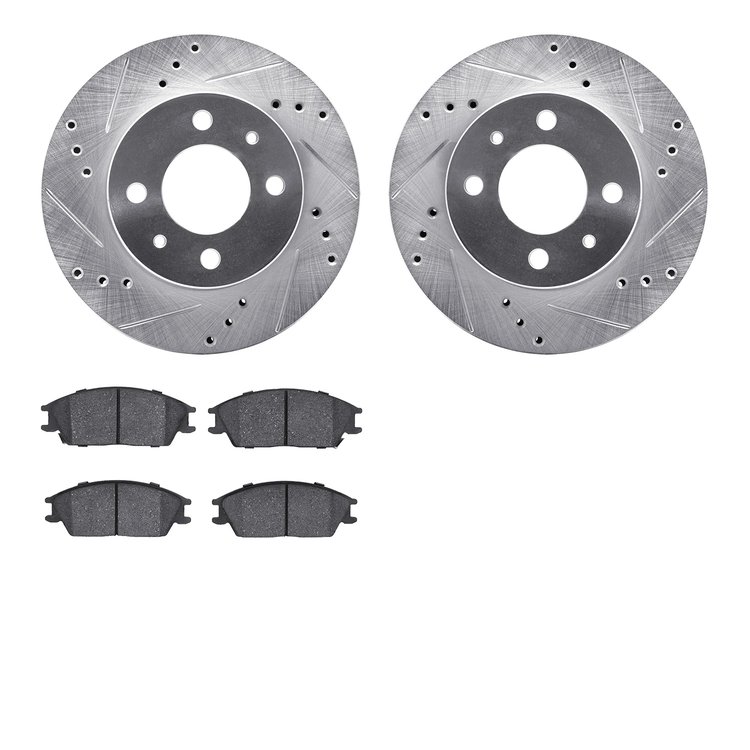 7302-03007 Drilled/Slotted Brake Rotor with 3000-Series Ceramic Brake Pads Kit [Silver], 2000-2002 Kia/Hyundai/Genesis, Position