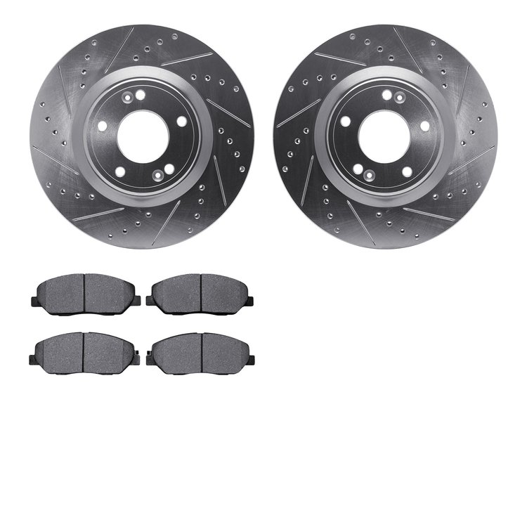 7302-03056 Drilled/Slotted Brake Rotor with 3000-Series Ceramic Brake Pads Kit [Silver], 2009-2011 Kia/Hyundai/Genesis, Position