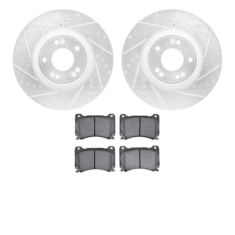 7302-03057 Drilled/Slotted Brake Rotor with 3000-Series Ceramic Brake Pads Kit [Silver], 2009-2014 Kia/Hyundai/Genesis, Position