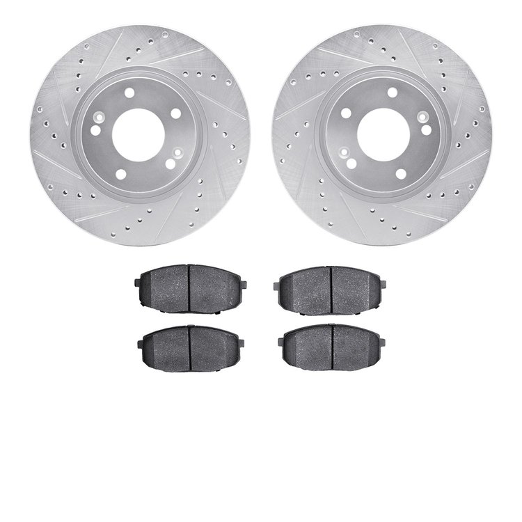 7302-03059 Drilled/Slotted Brake Rotor with 3000-Series Ceramic Brake Pads Kit [Silver], 2010-2013 Kia/Hyundai/Genesis, Position