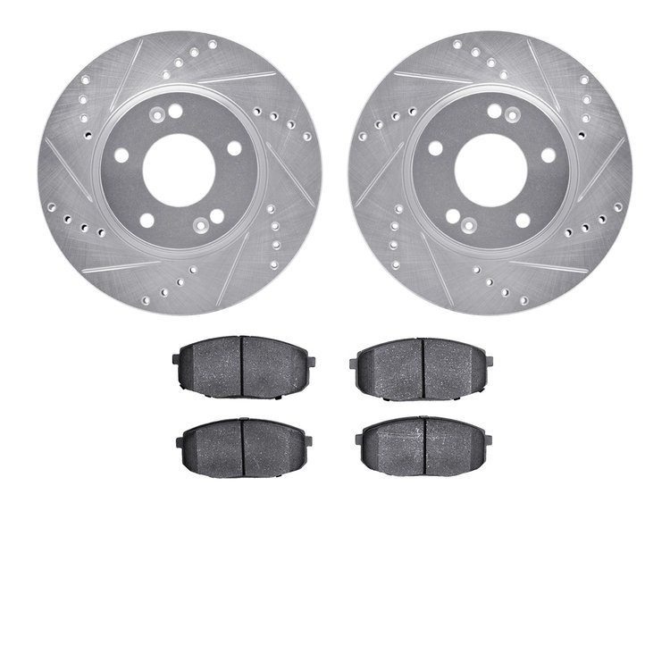 7302-03060 Drilled/Slotted Brake Rotor with 3000-Series Ceramic Brake Pads Kit [Silver], 2009-2012 Kia/Hyundai/Genesis, Position