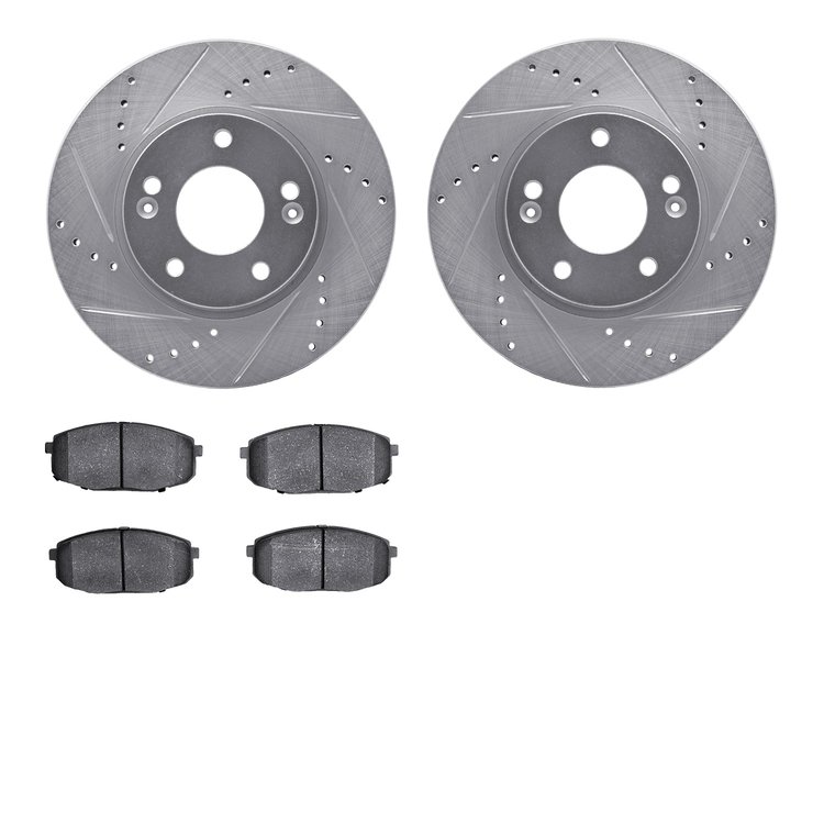 7302-03061 Drilled/Slotted Brake Rotor with 3000-Series Ceramic Brake Pads Kit [Silver], 2014-2016 Kia/Hyundai/Genesis, Position