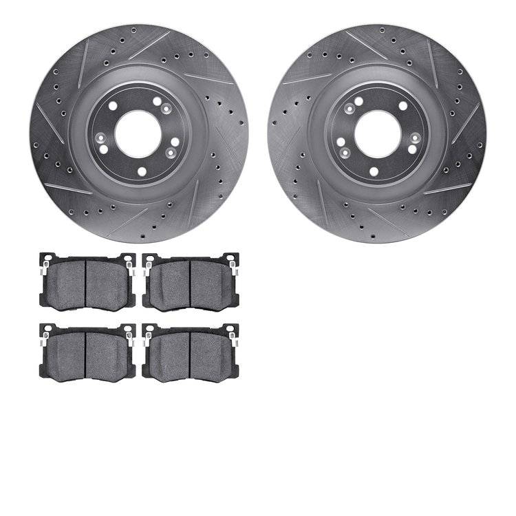 7302-03076 Drilled/Slotted Brake Rotor with 3000-Series Ceramic Brake Pads Kit [Silver], 2015-2017 Kia/Hyundai/Genesis, Position
