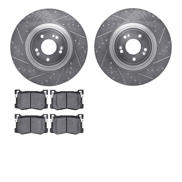 7302-03078 Drilled/Slotted Brake Rotor with 3000-Series Ceramic Brake Pads Kit [Silver], 2018-2020 Kia/Hyundai/Genesis, Position