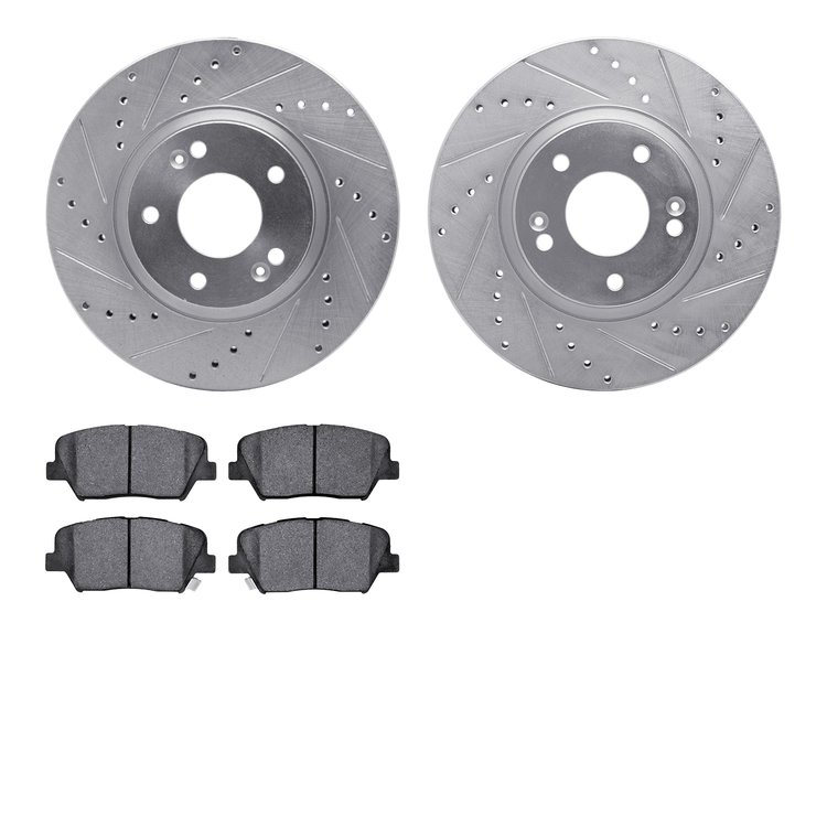 7302-03084 Drilled/Slotted Brake Rotor with 3000-Series Ceramic Brake Pads Kit [Silver], 2010-2013 Kia/Hyundai/Genesis, Position