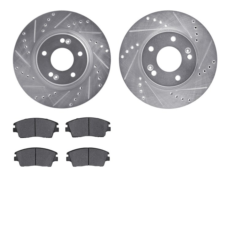 7302-03093 Drilled/Slotted Brake Rotor with 3000-Series Ceramic Brake Pads Kit [Silver], Fits Select Kia/Hyundai/Genesis, Positi