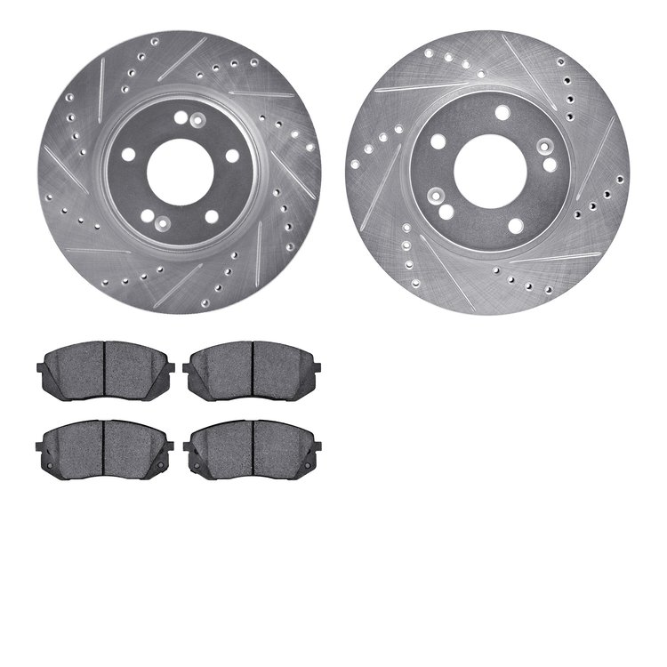 7302-03097 Drilled/Slotted Brake Rotor with 3000-Series Ceramic Brake Pads Kit [Silver], Fits Select Kia/Hyundai/Genesis, Positi