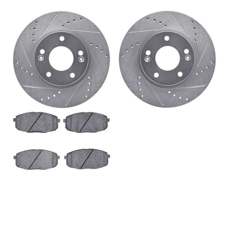 7302-03102 Drilled/Slotted Brake Rotor with 3000-Series Ceramic Brake Pads Kit [Silver], Fits Select Kia/Hyundai/Genesis, Positi
